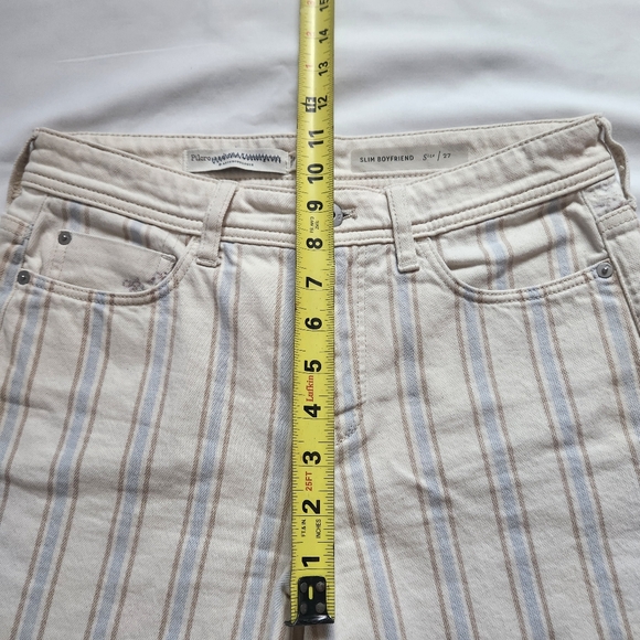 Pilcro Anthropologie Anthro Stripe High Rise Slim Boyfriend Shorts Cream Blue 27 - Picture 10 of 16